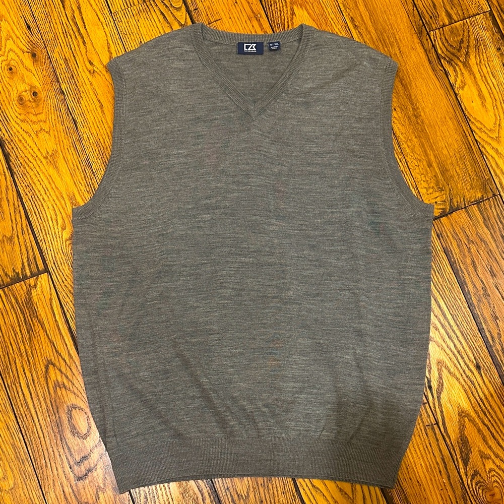 Cutter & Buck Douglas Mens Big and Tall V-neck Gray Sweater Vest Size XLT